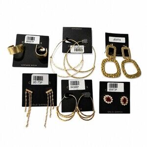 6 pairs -Columbus Earrings Bundle Lot Gold dipped brass Hoops Dangles Studs